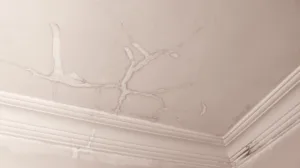 Dirty interior ceiling after water leak and moisture. Interior ceiling stained from water damage
